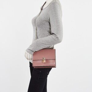 Fendi English Rose Scalloped Leather Small I Kan Chain Shoulder Bag